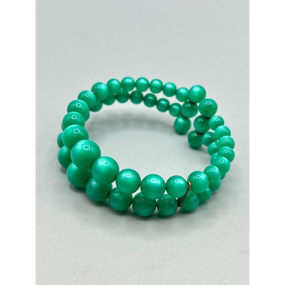 Vintage Green Moonglow Lucite Bracelet Beaded Double Cuff Early Plastic Bracelet - Picture 3 of 5